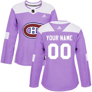 Custom Women's Adidas Montreal Canadiens Authentic Purple Custom Fights Cancer Practice Jersey