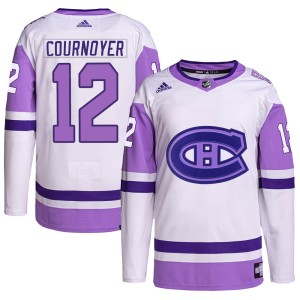 Yvan Cournoyer Youth Adidas Montreal Canadiens Authentic White/Purple Hockey Fights Cancer Primegreen Jersey