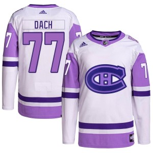 Kirby Dach Youth Adidas Montreal Canadiens Authentic White/Purple Hockey Fights Cancer Primegreen Jersey