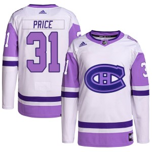 Carey Price Youth Adidas Montreal Canadiens Authentic White/Purple Hockey Fights Cancer Primegreen Jersey