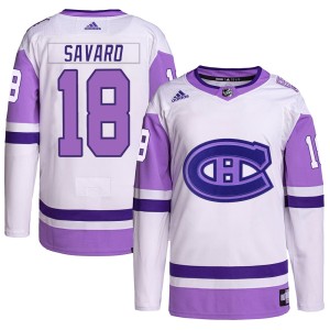 Serge Savard Youth Adidas Montreal Canadiens Authentic White/Purple Hockey Fights Cancer Primegreen Jersey
