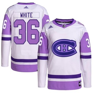 Colin White Youth Adidas Montreal Canadiens Authentic White/Purple Hockey Fights Cancer Primegreen Jersey