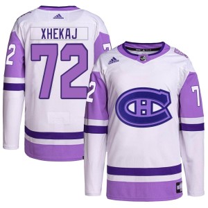 Arber Xhekaj Youth Adidas Montreal Canadiens Authentic White/Purple Hockey Fights Cancer Primegreen Jersey