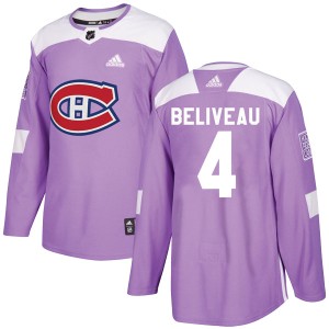 Jean Beliveau Men's Adidas Montreal Canadiens Authentic Purple Fights Cancer Practice Jersey
