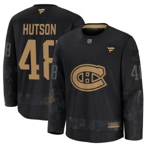 Lane Hutson Youth Fanatics Montreal Canadiens Premium Black 2024 Military Appreciation Practice Jersey