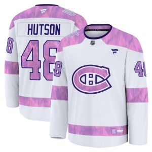 Lane Hutson Men's Fanatics Montreal Canadiens Premium White 2024 Hockey Fights Cancer Practice Jersey