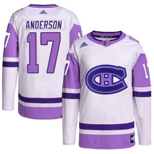 Josh Anderson Men's Adidas Montreal Canadiens Authentic White/Purple Hockey Fights Cancer Primegreen Jersey
