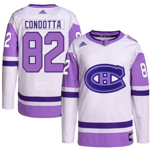 Lucas Condotta Men's Adidas Montreal Canadiens Authentic White/Purple Hockey Fights Cancer Primegreen Jersey