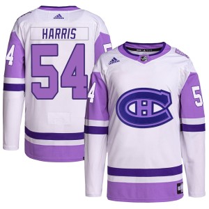 Jordan Harris Men's Adidas Montreal Canadiens Authentic White/Purple Hockey Fights Cancer Primegreen Jersey