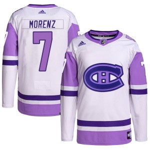 Howie Morenz Men's Adidas Montreal Canadiens Authentic White/Purple Hockey Fights Cancer Primegreen Jersey