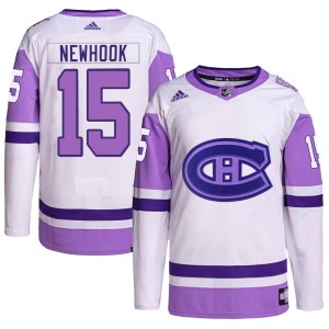 Alex Newhook Men's Adidas Montreal Canadiens Authentic White/Purple Hockey Fights Cancer Primegreen Jersey