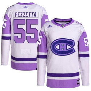 Michael Pezzetta Men's Adidas Montreal Canadiens Authentic White/Purple Hockey Fights Cancer Primegreen Jersey