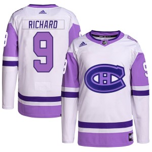 Maurice Richard Men's Adidas Montreal Canadiens Authentic White/Purple Hockey Fights Cancer Primegreen Jersey