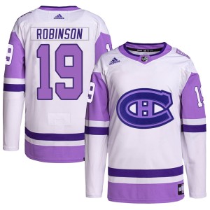 Larry Robinson Men's Adidas Montreal Canadiens Authentic White/Purple Hockey Fights Cancer Primegreen Jersey