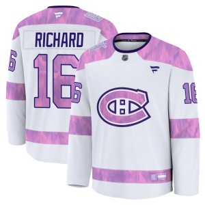 Henri Richard Youth Fanatics Montreal Canadiens Premium White 2024 Hockey Fights Cancer Practice Jersey