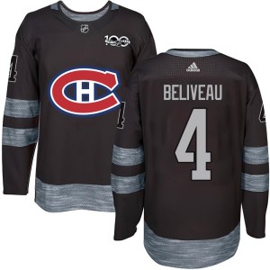 Jean Beliveau Men's Montreal Canadiens Authentic Black 1917-2017 100th Anniversary Jersey