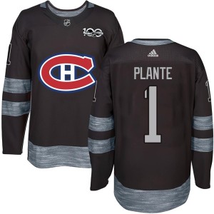 Jacques Plante Men's Montreal Canadiens Authentic Black 1917-2017 100th Anniversary Jersey