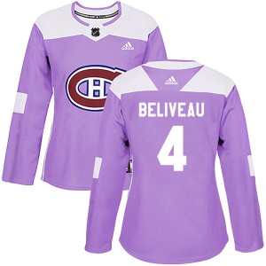 Jean Beliveau Women's Adidas Montreal Canadiens Authentic Purple Fights Cancer Practice Jersey