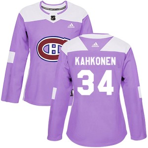 Kaapo Kahkonen Women's Adidas Montreal Canadiens Authentic Purple Fights Cancer Practice Jersey