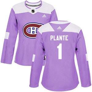 Jacques Plante Women's Adidas Montreal Canadiens Authentic Purple Fights Cancer Practice Jersey