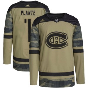 Jacques Plante Men's Adidas Montreal Canadiens Authentic Camo Military Appreciation Practice Jersey