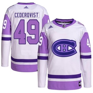 Filip Cederqvist Youth Adidas Montreal Canadiens Authentic White/Purple Hockey Fights Cancer Primegreen Jersey