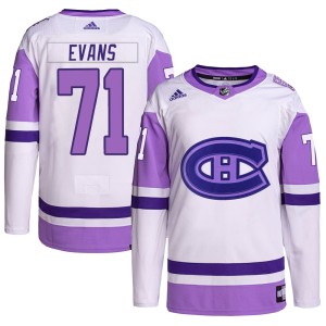 Jake Evans Youth Adidas Montreal Canadiens Authentic White/Purple Hockey Fights Cancer Primegreen Jersey