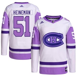 Emil Heineman Youth Adidas Montreal Canadiens Authentic White/Purple Hockey Fights Cancer Primegreen Jersey