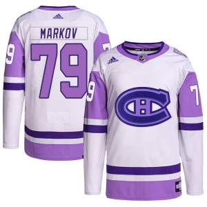 Andrei Markov Youth Adidas Montreal Canadiens Authentic White/Purple Hockey Fights Cancer Primegreen Jersey