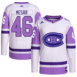 Filip Mesar Youth Adidas Montreal Canadiens Authentic White/Purple Hockey Fights Cancer Primegreen Jersey