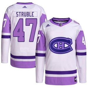 Jayden Struble Youth Adidas Montreal Canadiens Authentic White/Purple Hockey Fights Cancer Primegreen Jersey