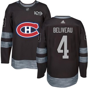 Jean Beliveau Youth Montreal Canadiens Authentic Black 1917-2017 100th Anniversary Jersey