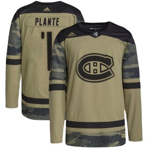 Jacques Plante Youth Adidas Montreal Canadiens Authentic Camo Military Appreciation Practice Jersey