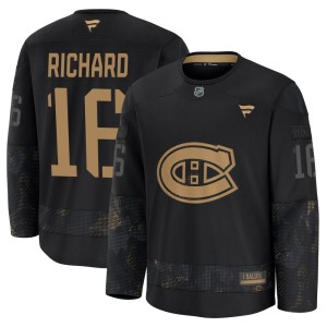 Henri Richard Youth Fanatics Montreal Canadiens Premium Black 2024 Military Appreciation Practice Jersey