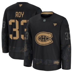 Patrick Roy Youth Fanatics Montreal Canadiens Premium Black 2024 Military Appreciation Practice Jersey