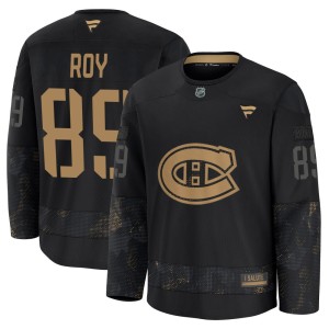 Joshua Roy Youth Fanatics Montreal Canadiens Premium Black 2024 Military Appreciation Practice Jersey