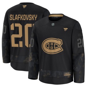 Juraj Slafkovsky Youth Fanatics Montreal Canadiens Premium Black 2024 Military Appreciation Practice Jersey