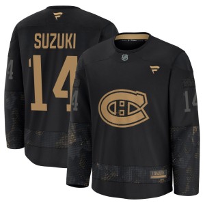 Nick Suzuki Youth Fanatics Montreal Canadiens Premium Black 2024 Military Appreciation Practice Jersey