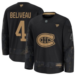 Jean Beliveau Men's Fanatics Montreal Canadiens Premium Black 2024 Military Appreciation Practice Jersey