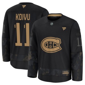 Saku Koivu Men's Fanatics Montreal Canadiens Premium Black 2024 Military Appreciation Practice Jersey