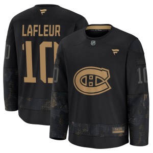 Guy Lafleur Men's Fanatics Montreal Canadiens Premium Black 2024 Military Appreciation Practice Jersey