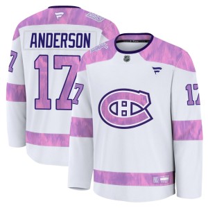 Josh Anderson Men's Fanatics Montreal Canadiens Premium White 2024 Hockey Fights Cancer Practice Jersey