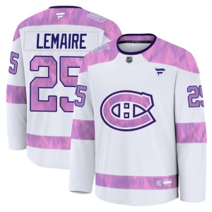 Jacques Lemaire Men's Fanatics Montreal Canadiens Premium White 2024 Hockey Fights Cancer Practice Jersey