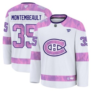 Sam Montembeault Men's Fanatics Montreal Canadiens Premium White 2024 Hockey Fights Cancer Practice Jersey