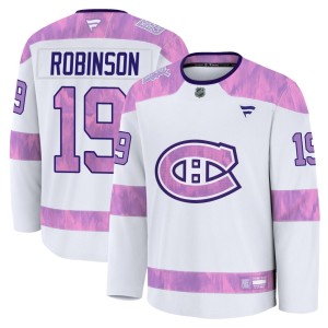 Larry Robinson Men's Fanatics Montreal Canadiens Premium White 2024 Hockey Fights Cancer Practice Jersey