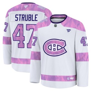 Jayden Struble Men's Fanatics Montreal Canadiens Premium White 2024 Hockey Fights Cancer Practice Jersey
