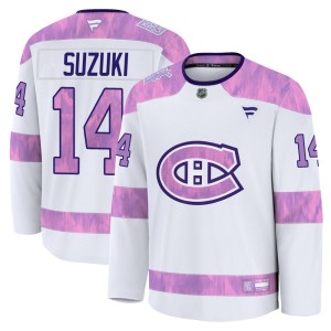Nick Suzuki Men's Fanatics Montreal Canadiens Premium White 2024 Hockey Fights Cancer Practice Jersey