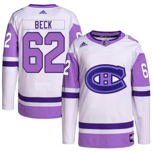 Owen Beck Men's Adidas Montreal Canadiens Authentic White/Purple Hockey Fights Cancer Primegreen Jersey