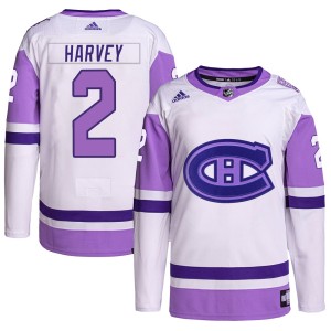 Doug Harvey Men's Adidas Montreal Canadiens Authentic White/Purple Hockey Fights Cancer Primegreen Jersey