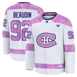 Nicolas Beaudin Youth Fanatics Montreal Canadiens Premium White 2024 Hockey Fights Cancer Practice Jersey